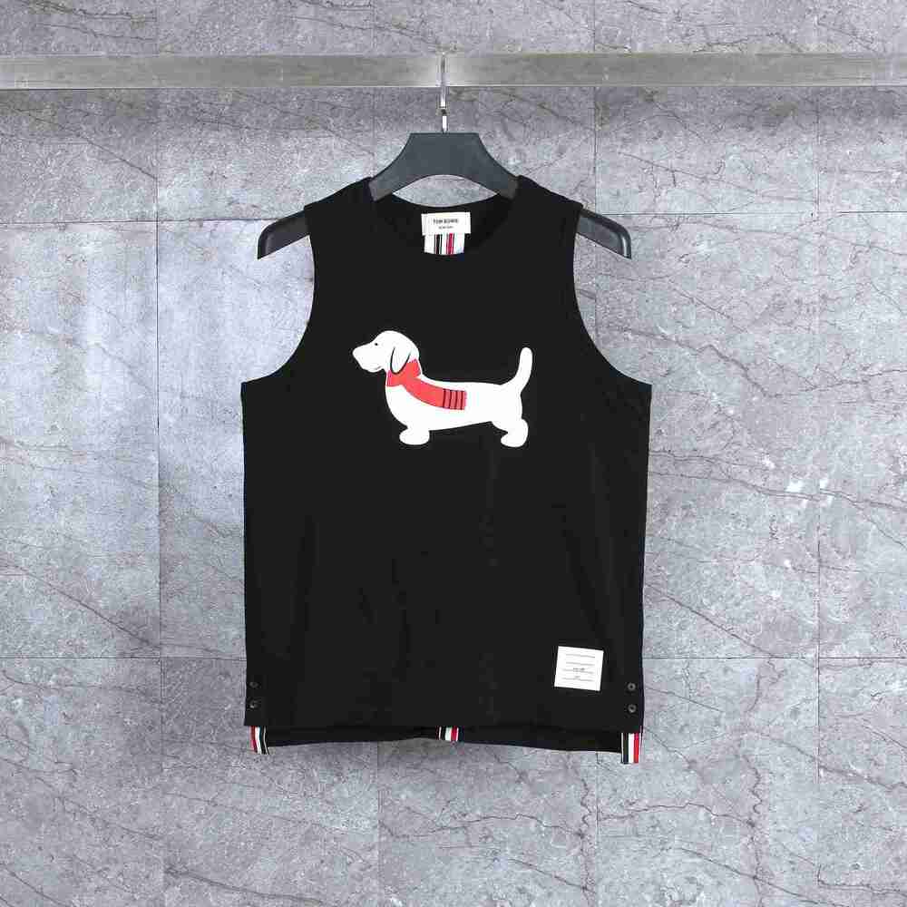 ⭐Thom Browne Dachshund Print Black Crew Neck Casual Tank Top